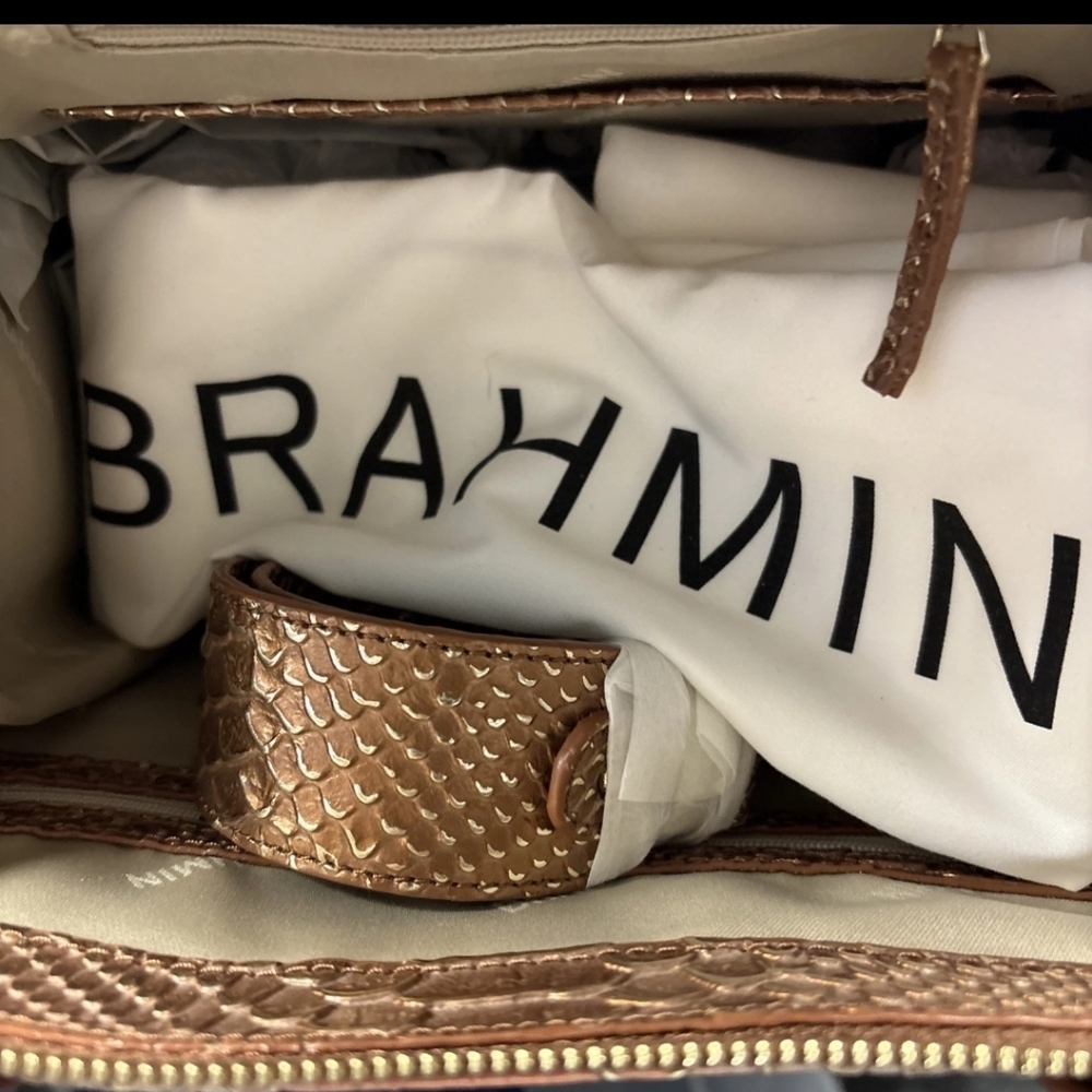 Bnwt Brahmin Elegant Metallic Gold and Bronze Handbag W Crossbody Strap - Picture 2 of 2